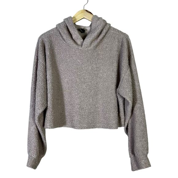 Windsor Hooded Cropped Sweater Womens M Cream Sherpa Cozy Soft Girl Neutral - Picture 2 of 6